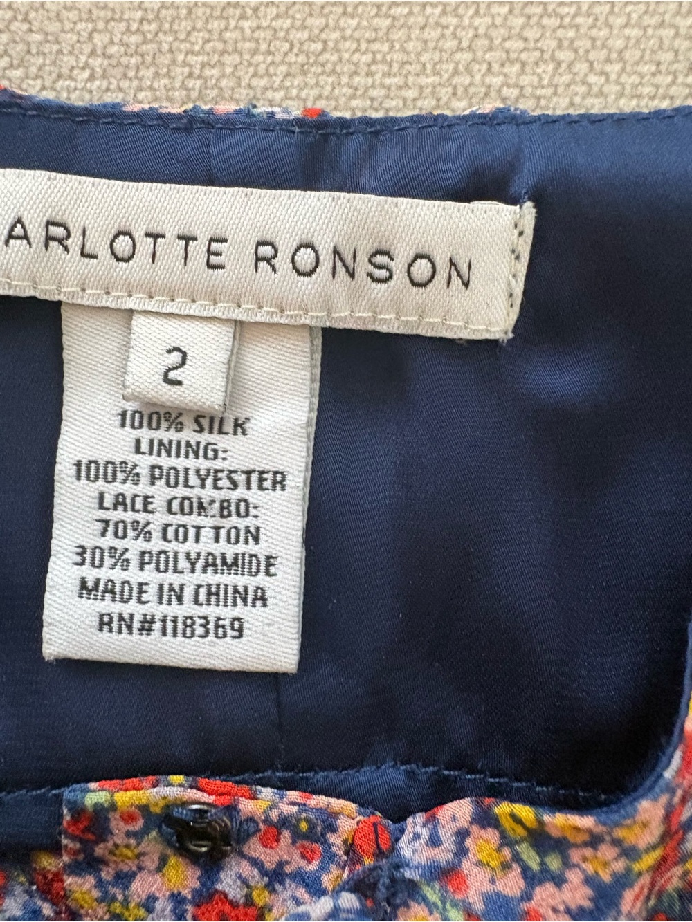 Charlotte Rosen Navy Floral Lace-Trim Crop Cami - Picture 2 of 3